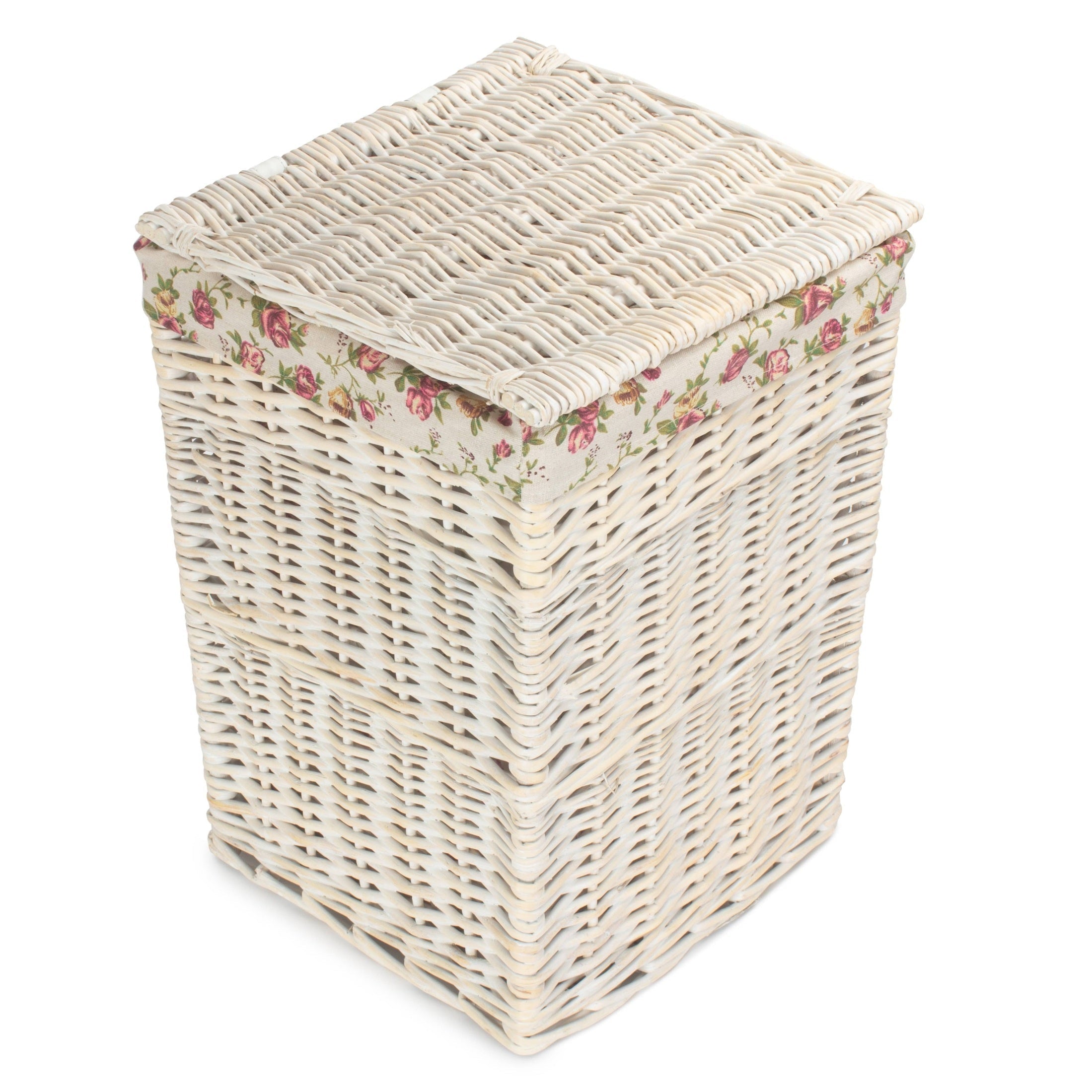 Square White Wash Laundry Hamper with Garden Rose Lining - Small - REGN