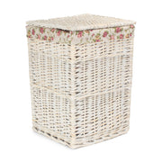 Square White Wash Laundry Hamper with Garden Rose Lining - Small - REGN