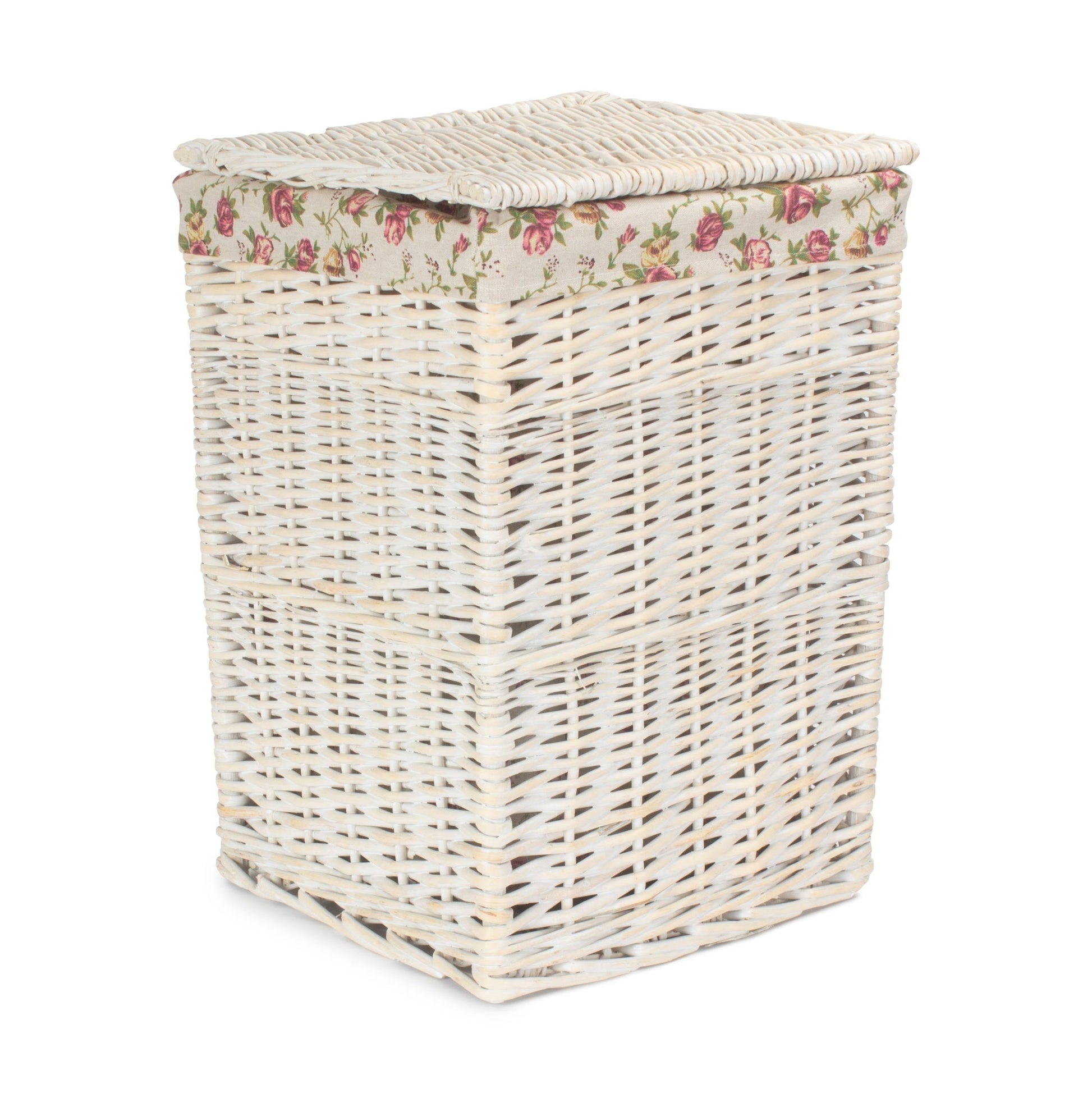 Square White Wash Laundry Hamper with Garden Rose Lining - Small - REGN