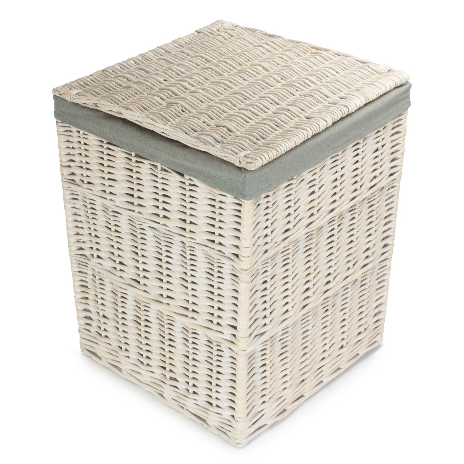 Square White Wash Laundry Hamper with Grey Sage Lining - Large - REGN