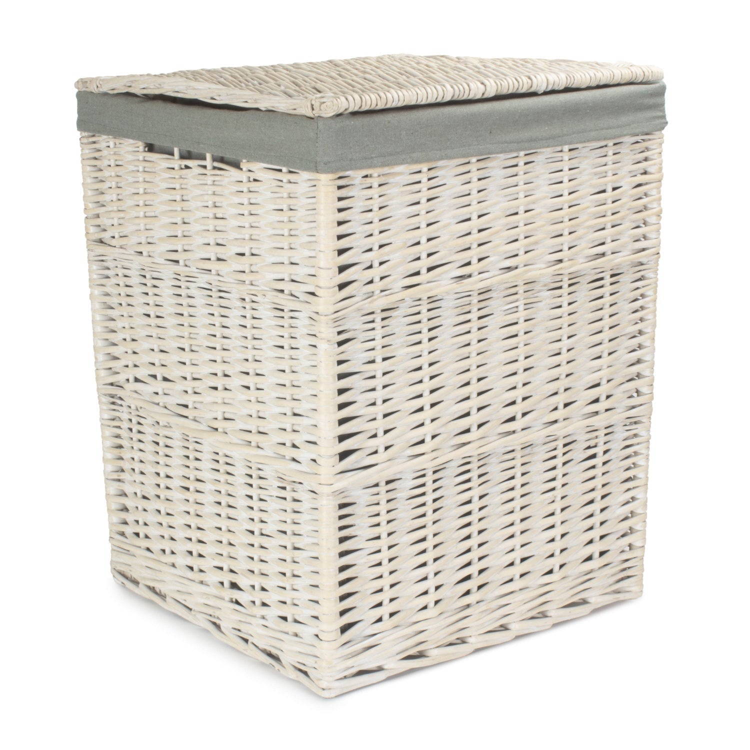 Square White Wash Laundry Hamper with Grey Sage Lining - Large - REGN