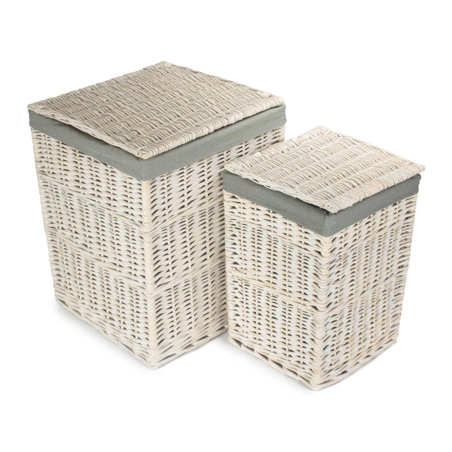 Square White Wash Laundry Hamper with Grey Sage Lining Set 2 - REGN
