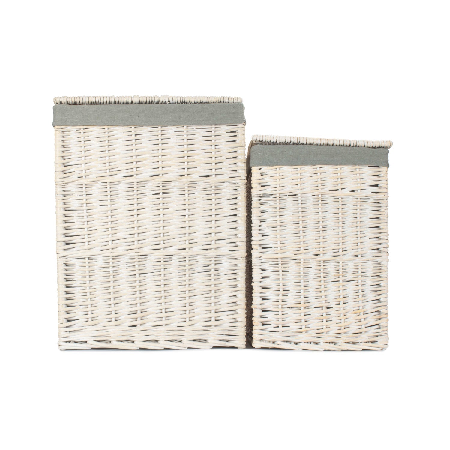 Square White Wash Laundry Hamper with Grey Sage Lining Set 2 - REGN