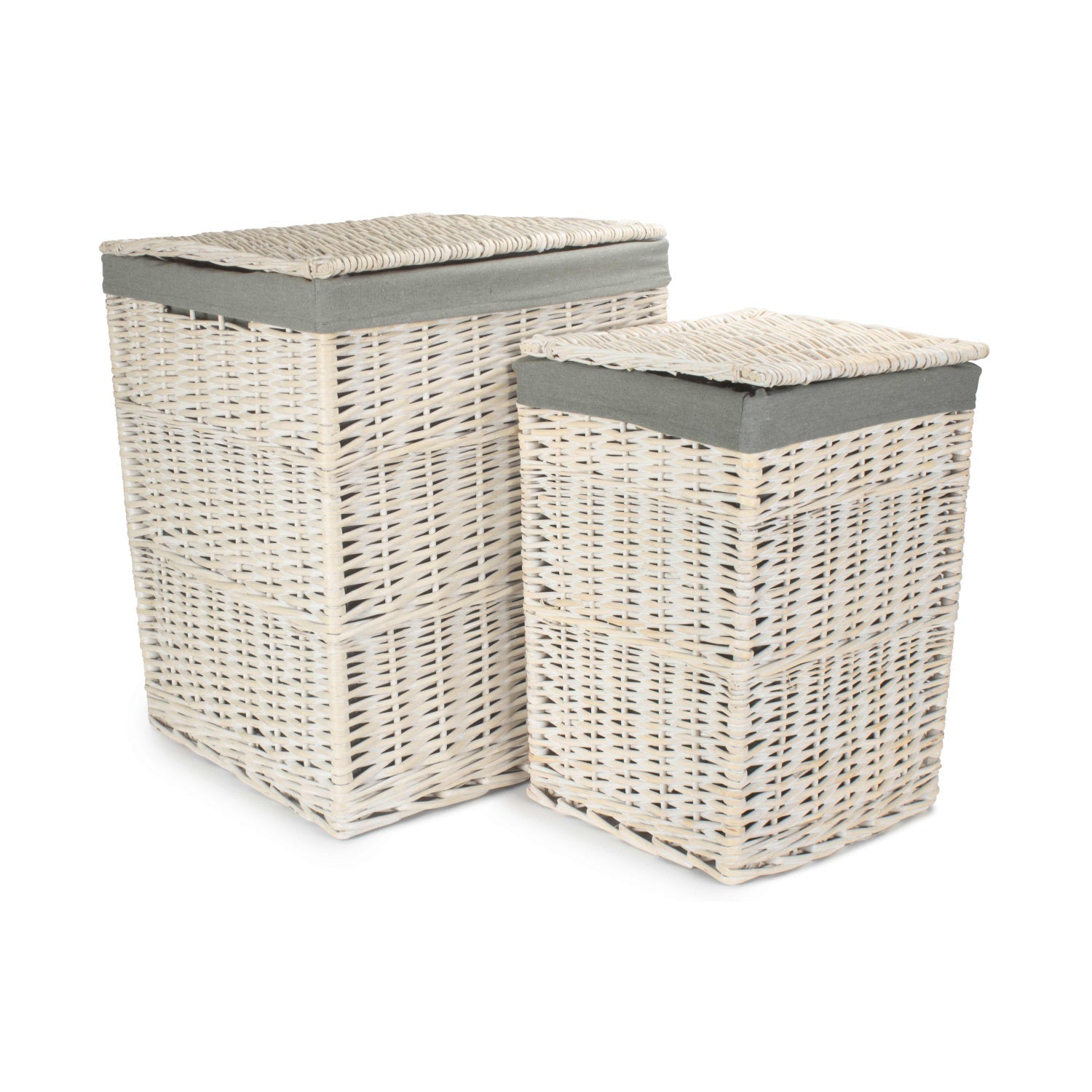 Square White Wash Laundry Hamper with Grey Sage Lining Set 2 - REGN