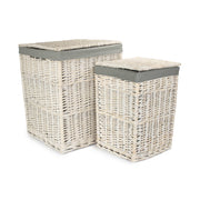 Square White Wash Laundry Hamper with Grey Sage Lining Set 2 - REGN