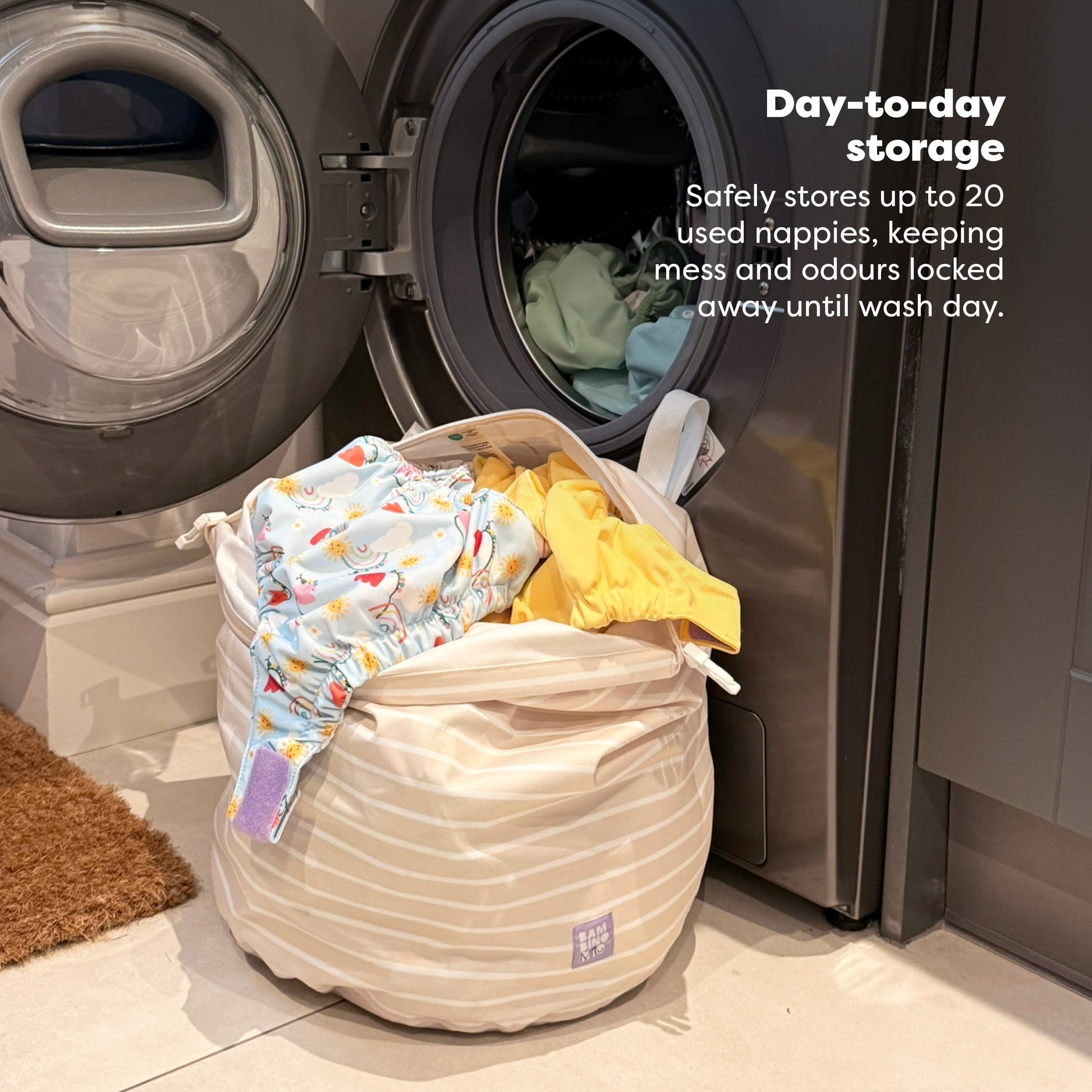 Stay-At-Home Waterproof Wet Nappy Bag in Neutral Stripe - REGN