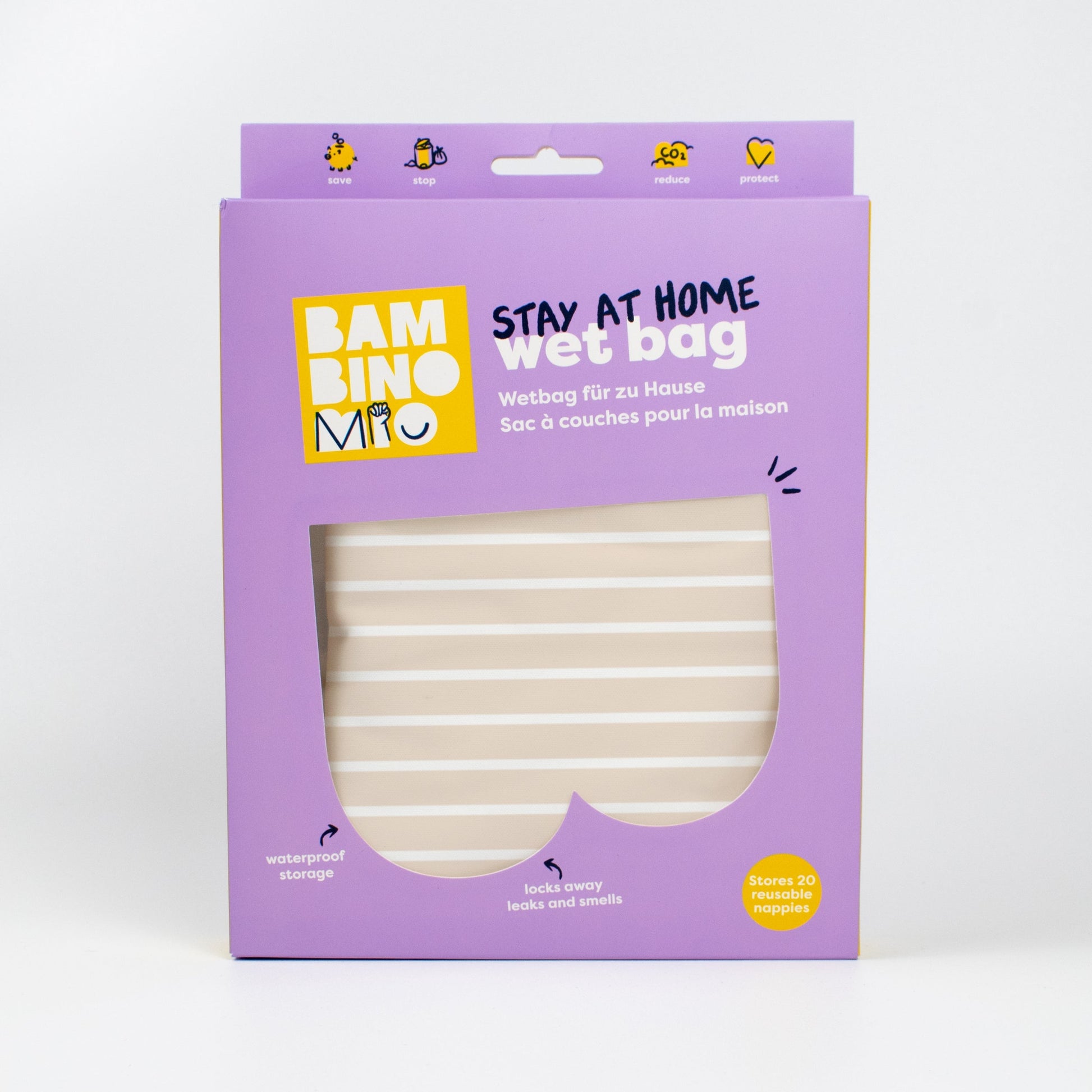 Stay-At-Home Waterproof Wet Nappy Bag in Neutral Stripe - REGN