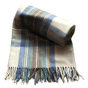 Stewart Muted Blue/Cream Recycled Wool Blanket in Soft Tartan Check - REGN
