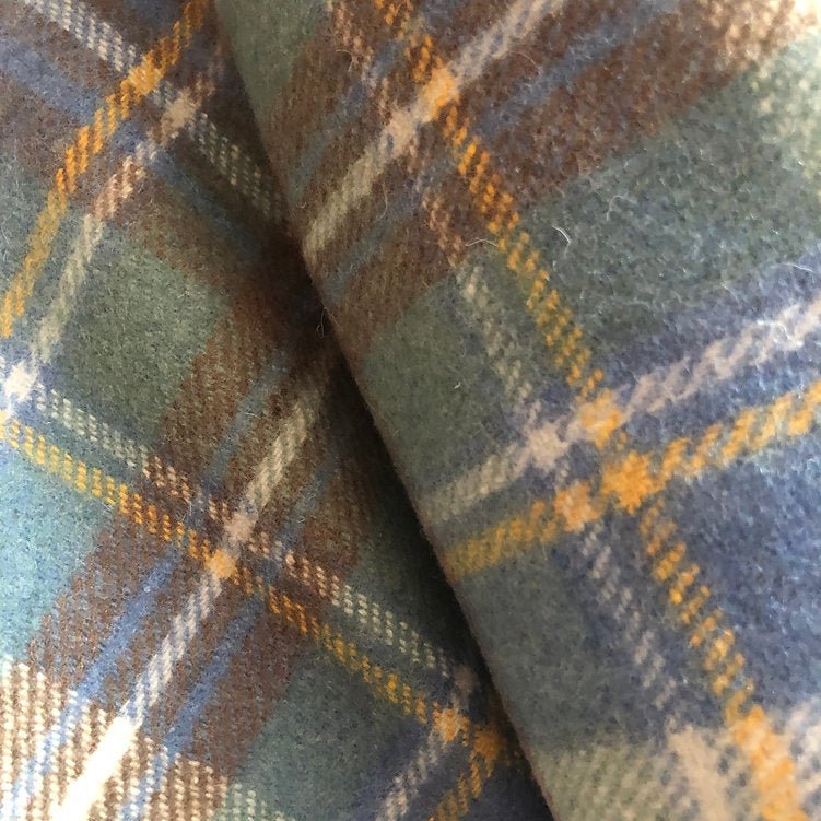 Stewart Muted Blue/Cream Recycled Wool Blanket in Soft Tartan Check - REGN