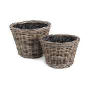Tapered Rattan Round Planter With Plastic Lining Set 2 - REGN