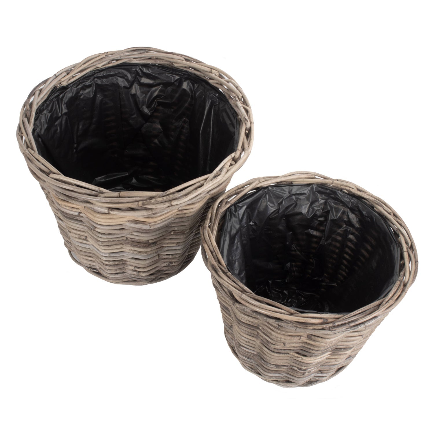 Tapered Rattan Round Planter With Plastic Lining Set 2 - REGN