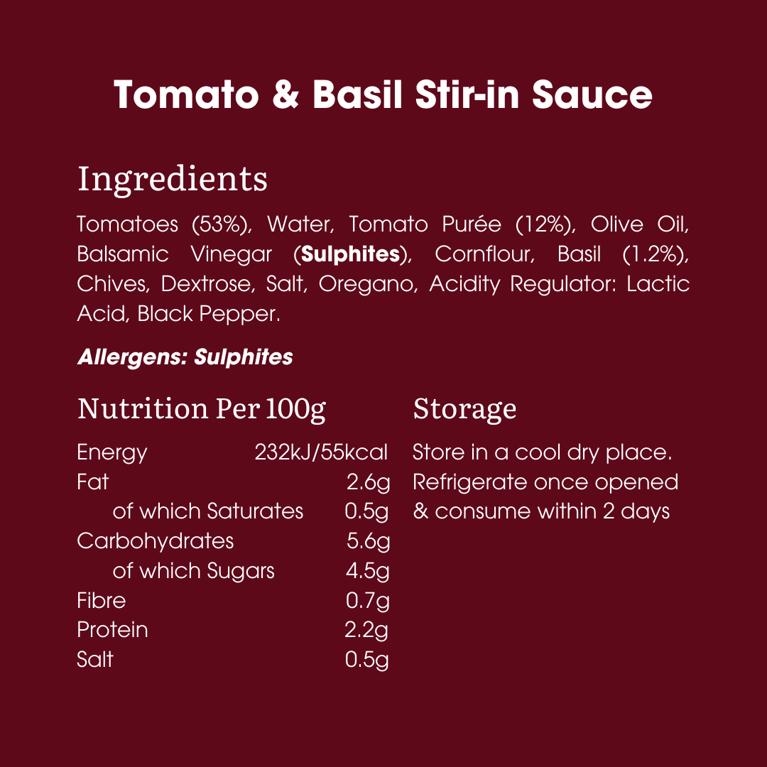 Tomato & Basil Stir - in Sauce 260g – Low FODMAP & Gluten Free - REGN