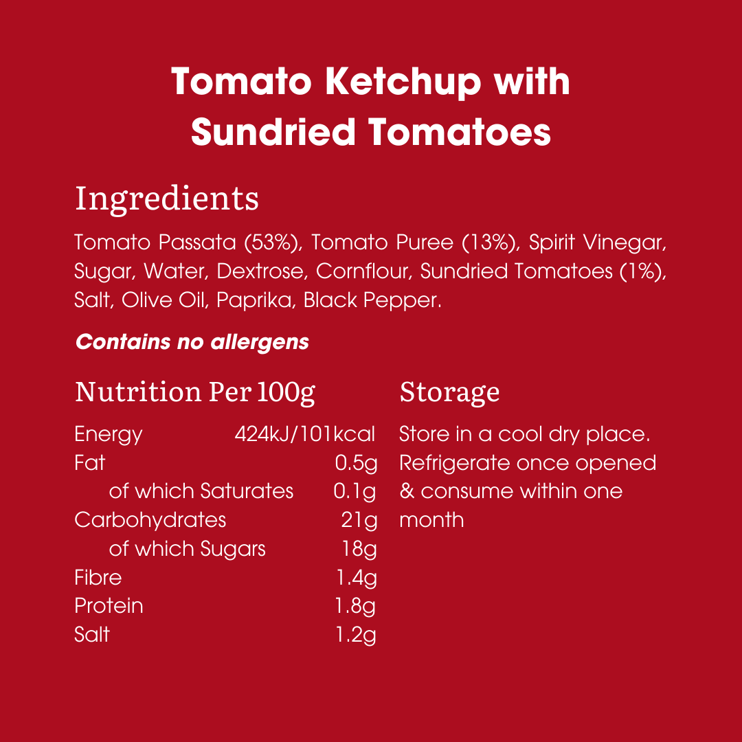 Tomato Ketchup with Sundried Tomatoes 270g – Low FODMAP & Vegan - REGN