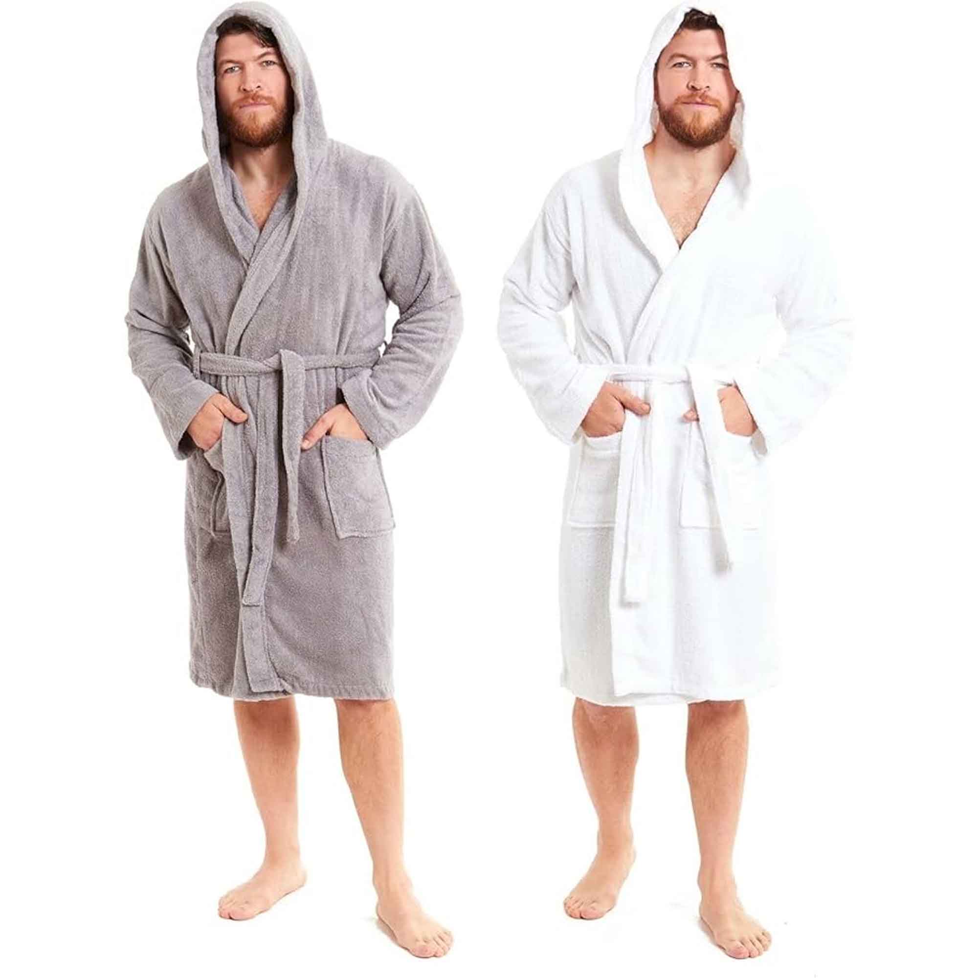 Toro Rocco Men's Bamboo Hooded Bath Robe Towelling Gown Quick Dry Ultra Absorbent Cotton Cosy Super Soft Hotel-Style Robe - REGN
