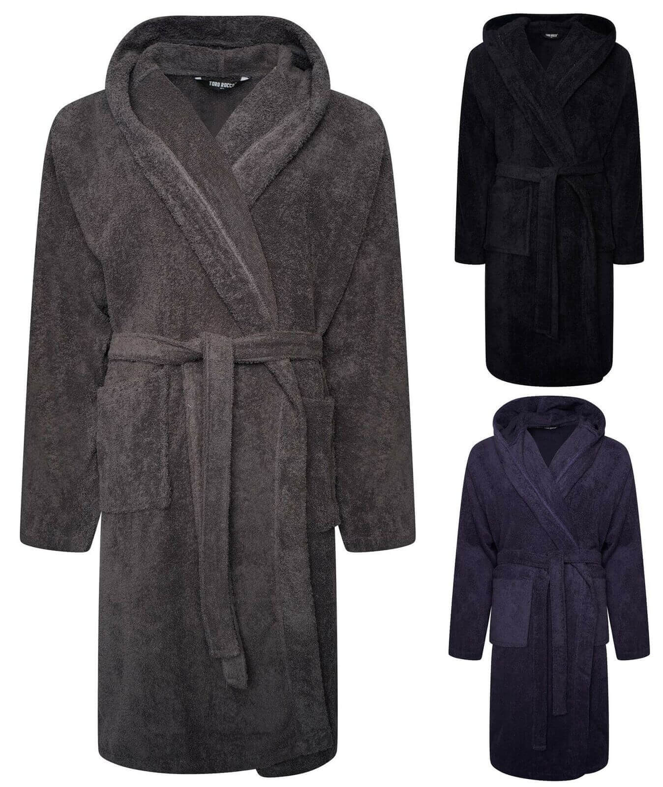 Toro Rocco Men's Hooded Bathrobe Super Soft Terry Towelling Ultra Absorbing Long Pile - REGN