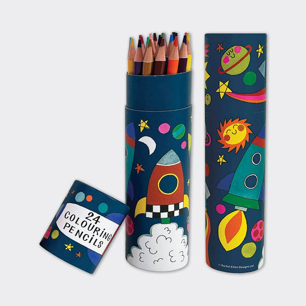 Tube of 24 Colouring Pencils – Cosmic Space Rocket Theme - REGN