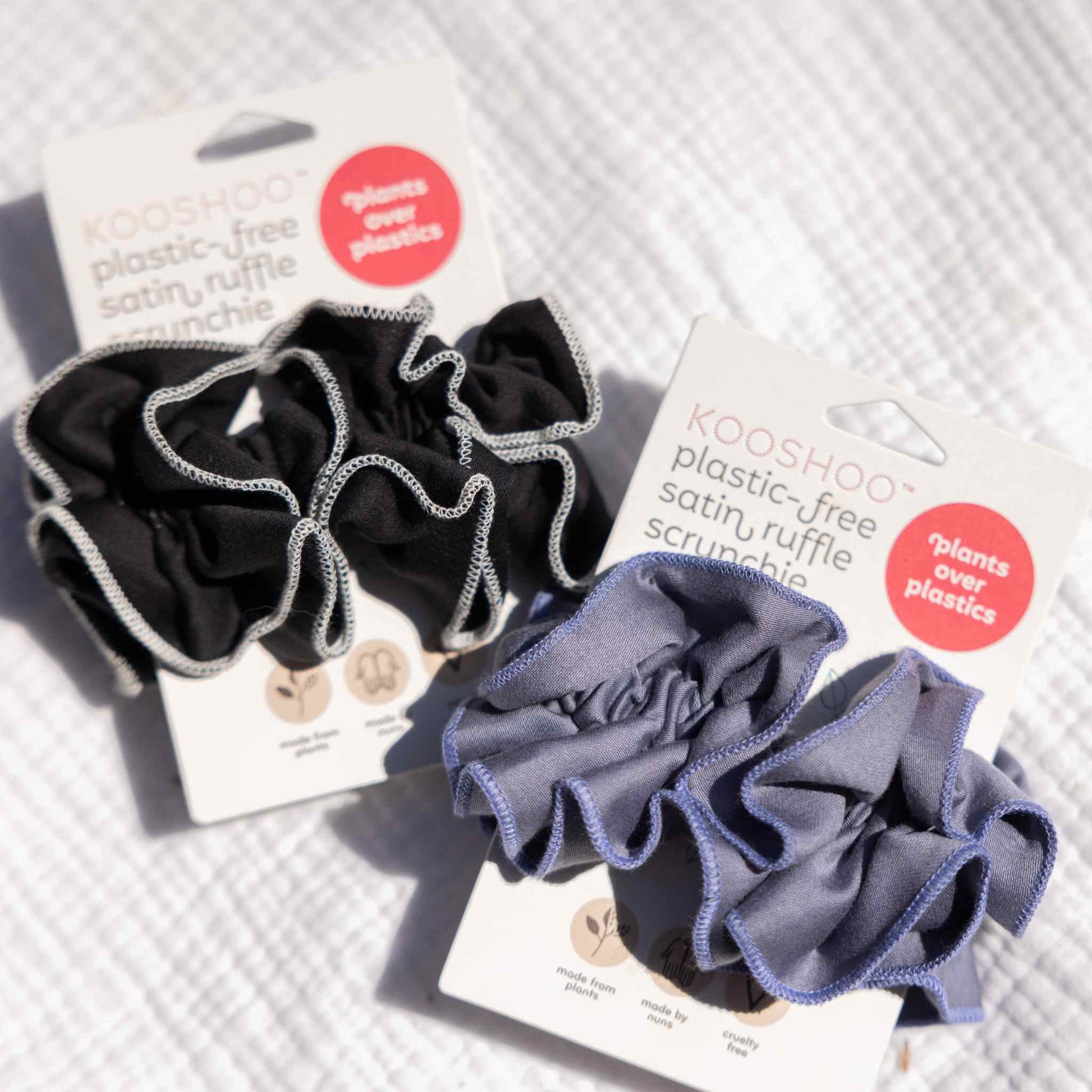 Tuxedo Ruffle Scrunchie – Organic Ruched Satin - REGN