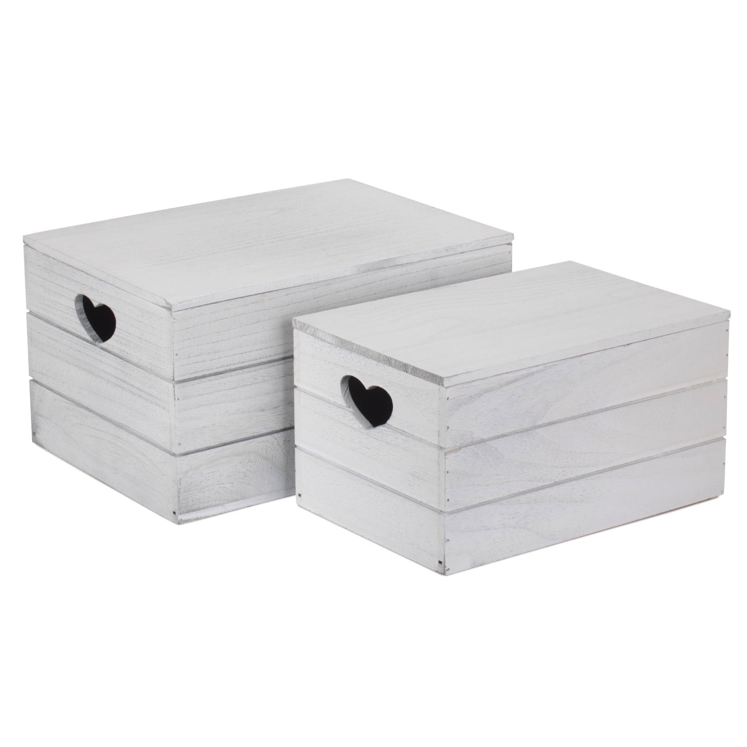 Vintage White Wash Heart Cut-Out Box with Lid Set 2 - REGN