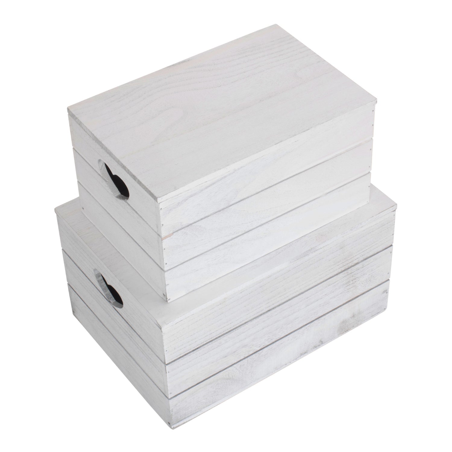 Vintage White Wash Heart Cut-Out Box with Lid Set 2 - REGN