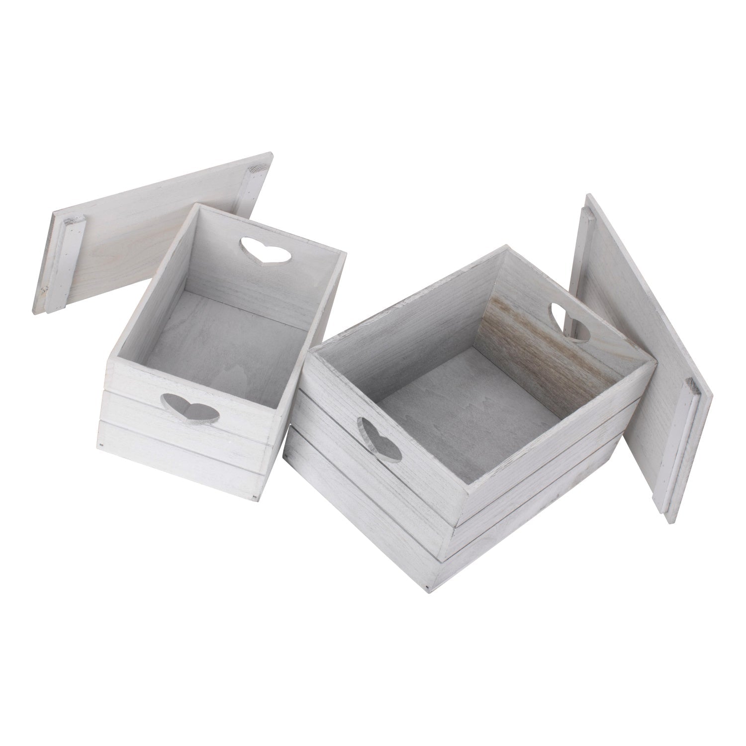 Vintage White Wash Heart Cut-Out Box with Lid Set 2 - REGN