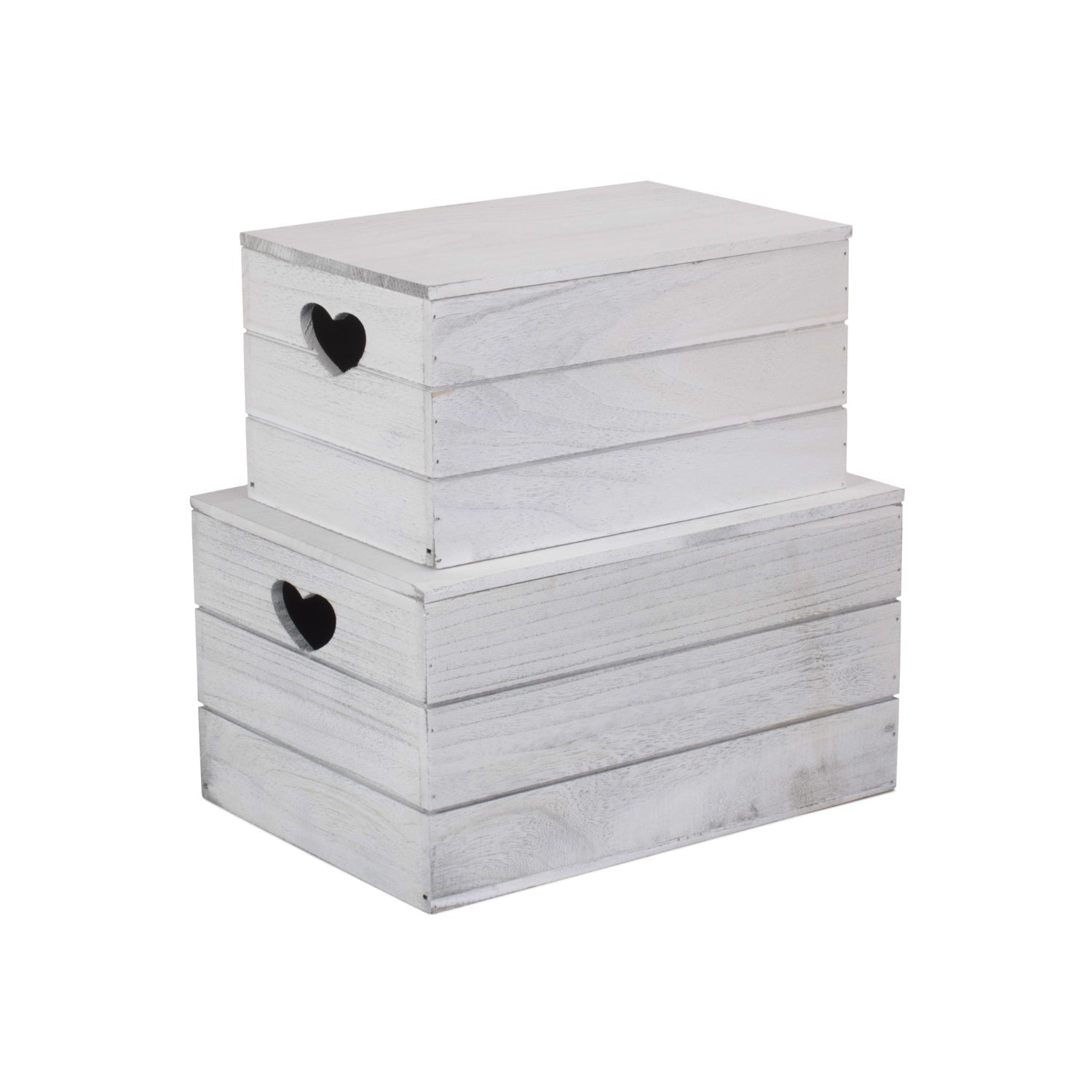 Vintage White Wash Heart Cut-Out Box with Lid Set 2 - REGN