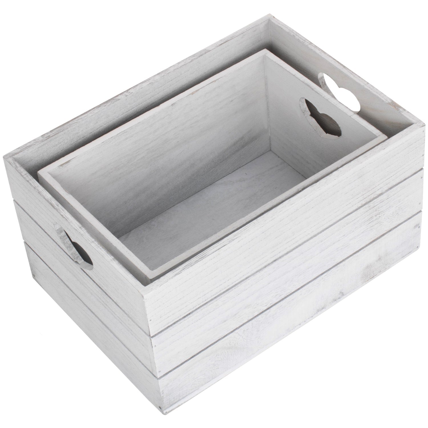 Vintage White Wash Heart Cut-Out Crate Set 2 - REGN