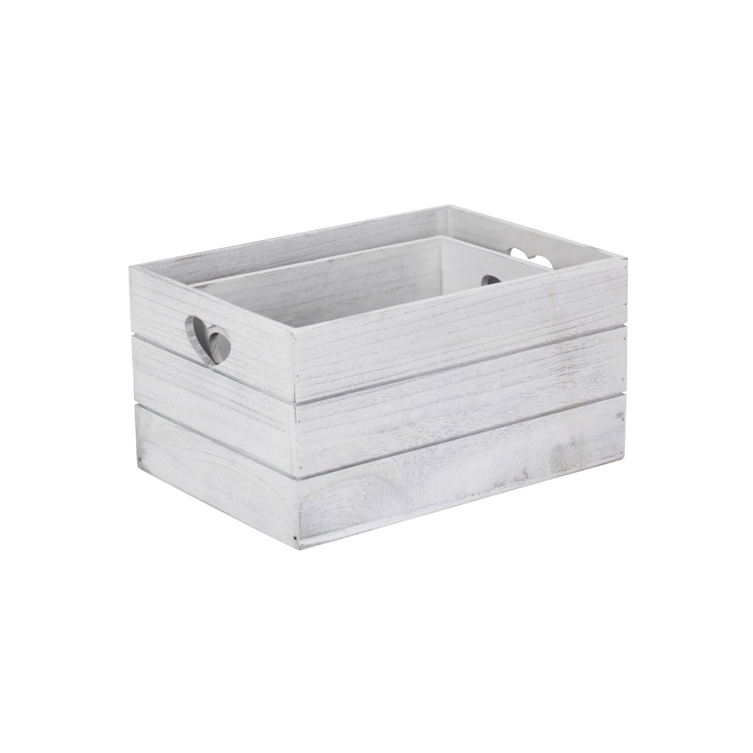 Vintage White Wash Heart Cut-Out Crate Set 2 - REGN