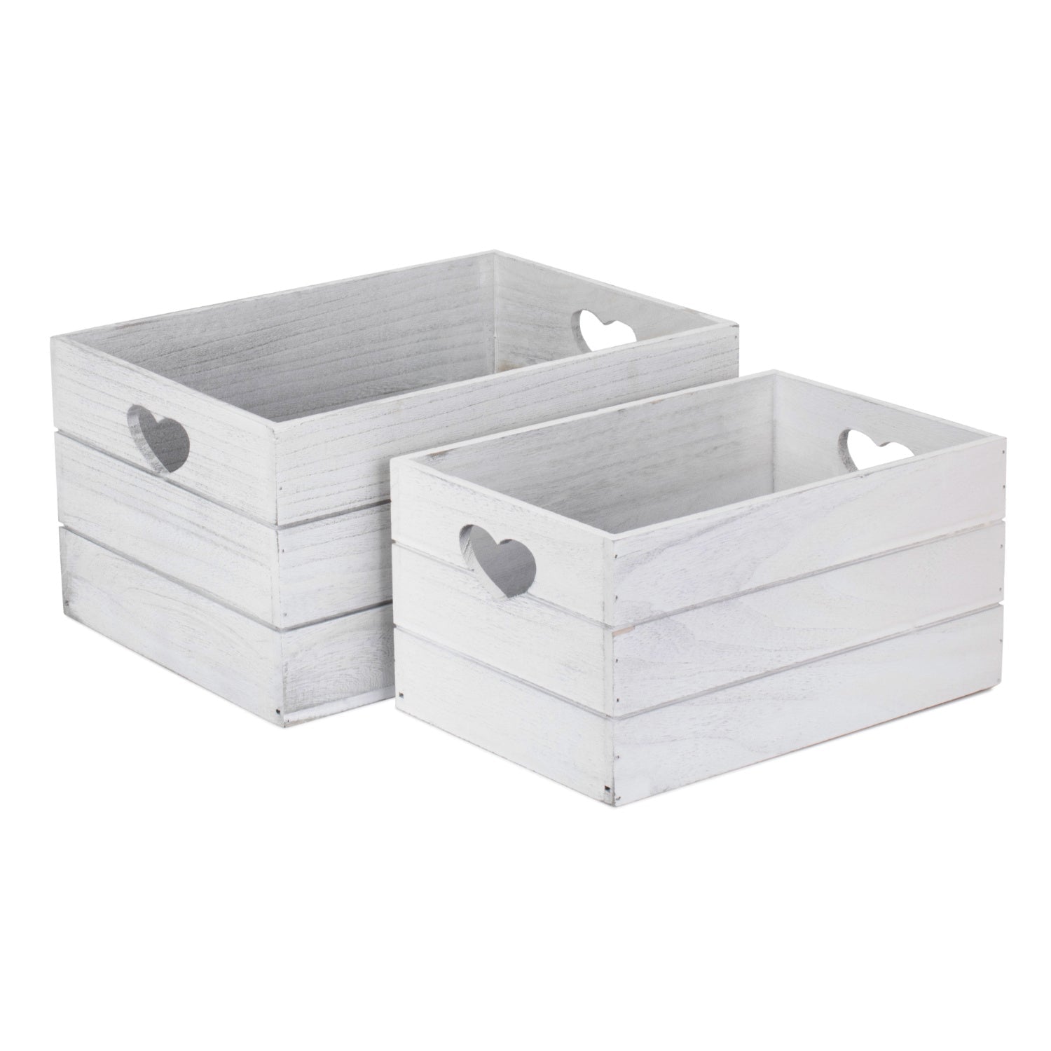 Vintage White Wash Heart Cut-Out Crate Set 2 - REGN