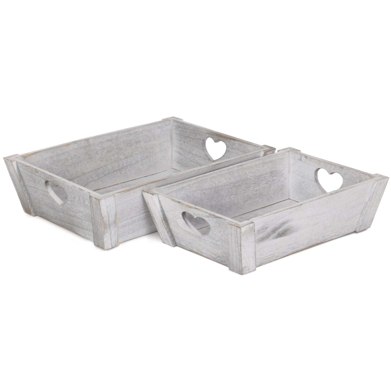 Vintage White Wash Heart Cut-Out Tray Set 2 - REGN