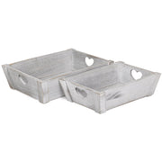 Vintage White Wash Heart Cut-Out Tray Set 2 - REGN