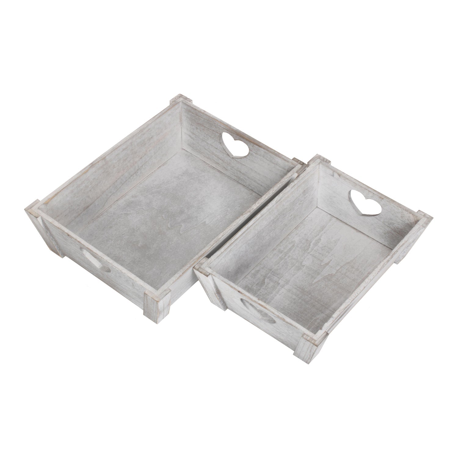 Vintage White Wash Heart Cut-Out Tray Set 2 - REGN