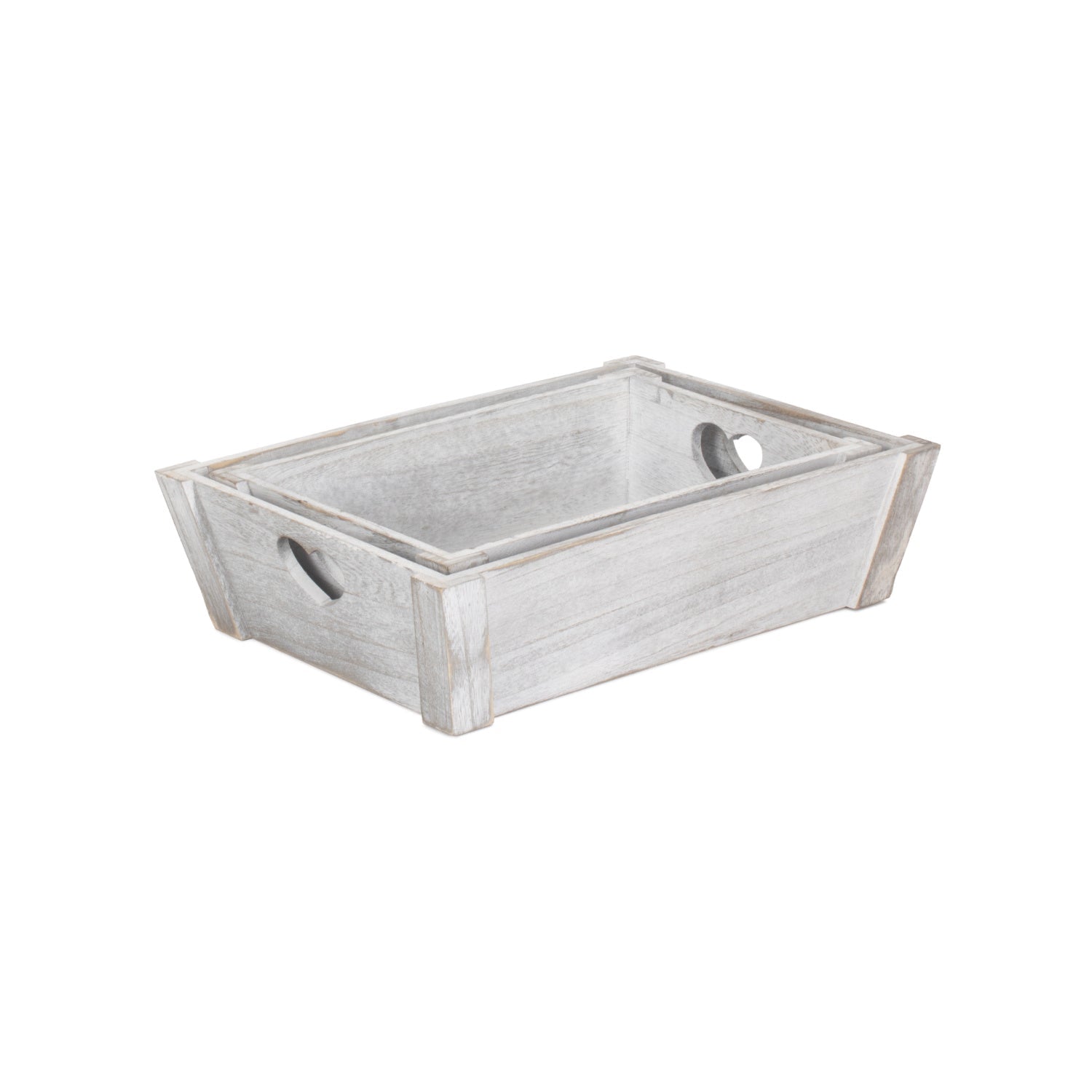 Vintage White Wash Heart Cut-Out Tray Set 2 - REGN