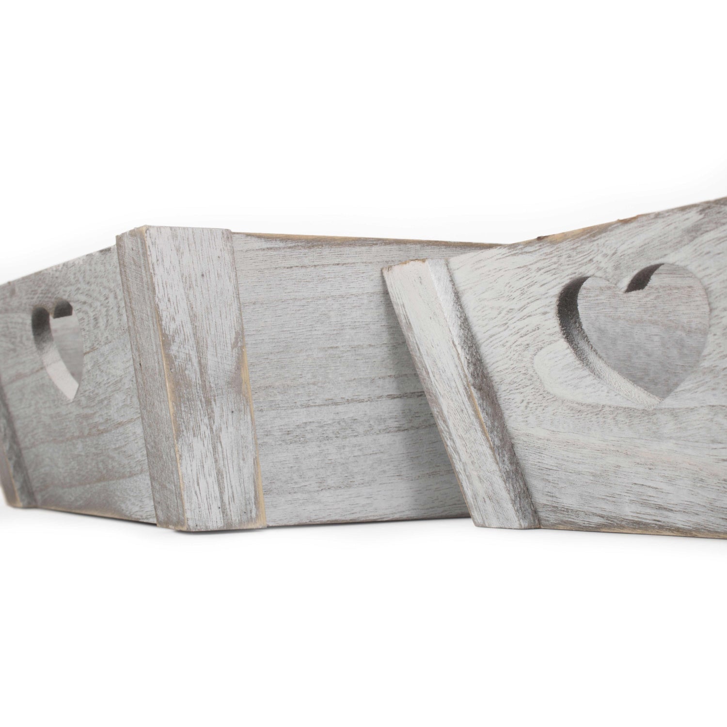 Vintage White Wash Heart Cut-Out Tray Set 2 - REGN
