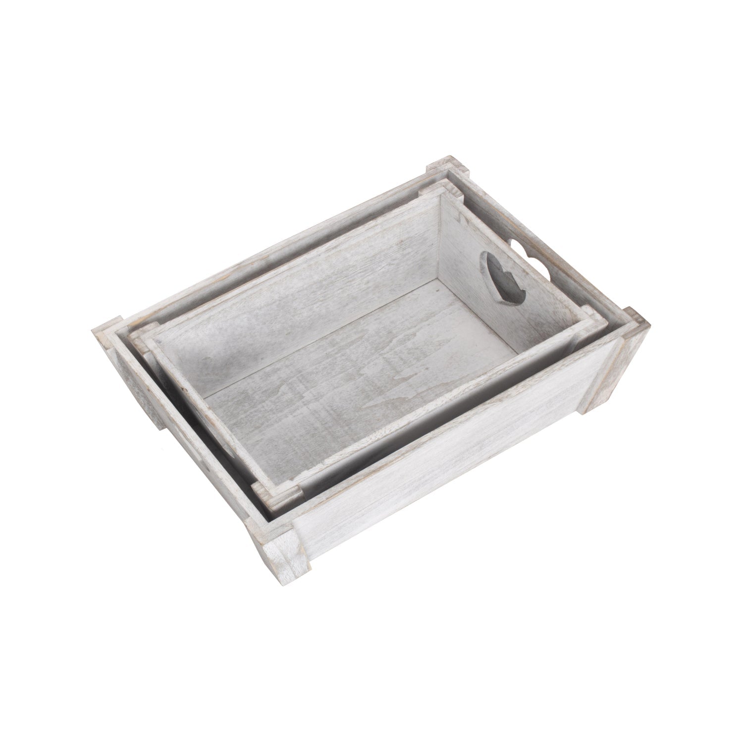 Vintage White Wash Heart Cut-Out Tray Set 2 - REGN