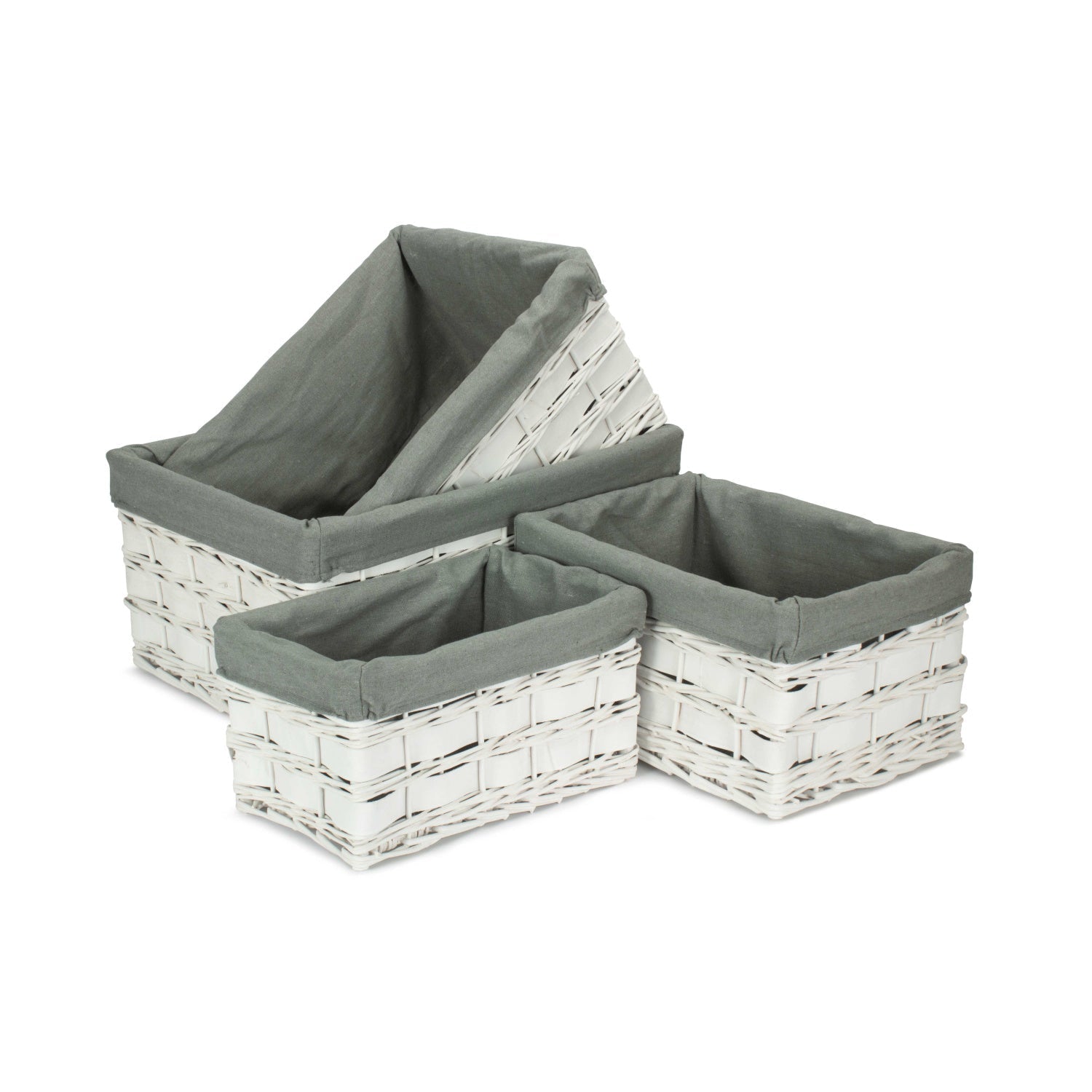 White Scandi Storage Basket with Grey Sage Lining Set 4 - REGN