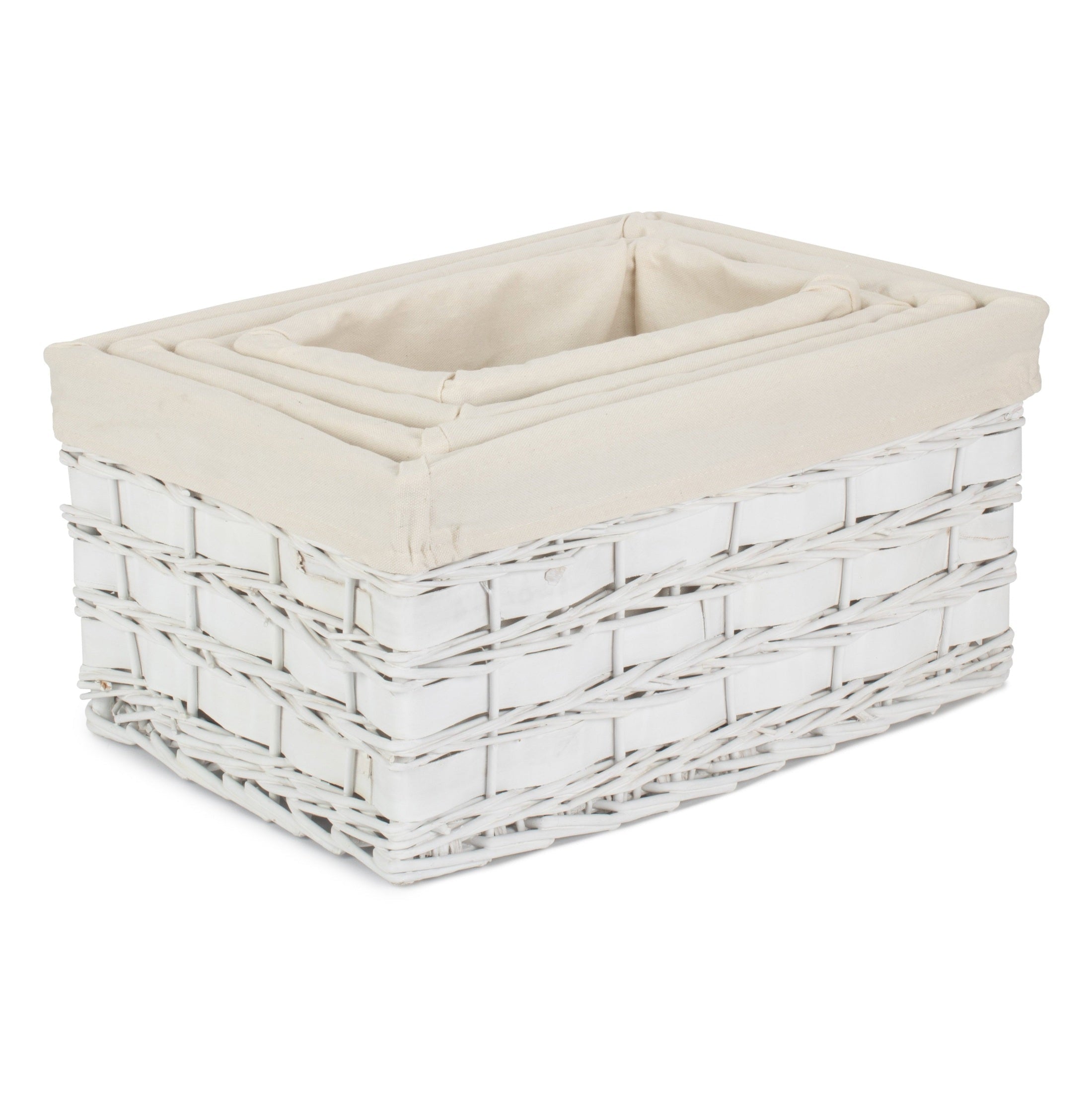 White Scandi Storage Basket with White Lining Set 4 - REGN