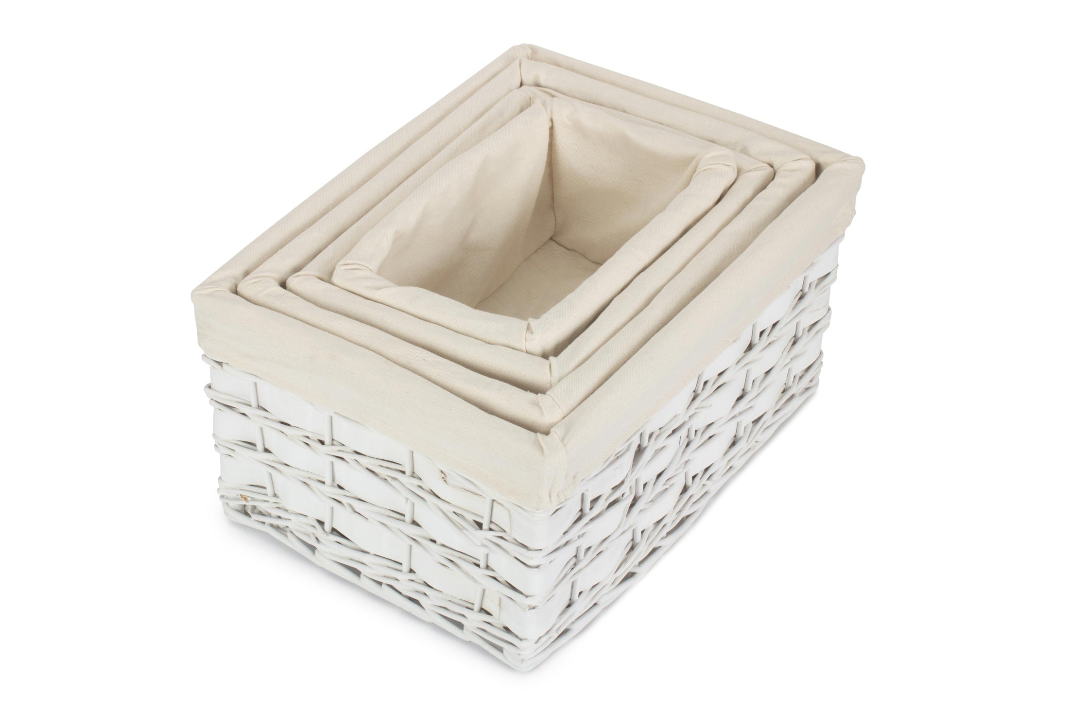 White Scandi Storage Basket with White Lining Set 4 - REGN