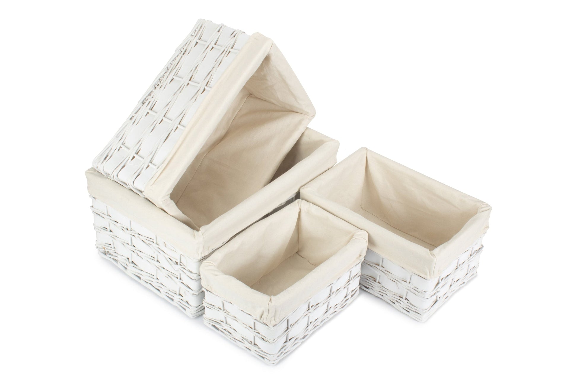 White Scandi Storage Basket with White Lining Set 4 - REGN