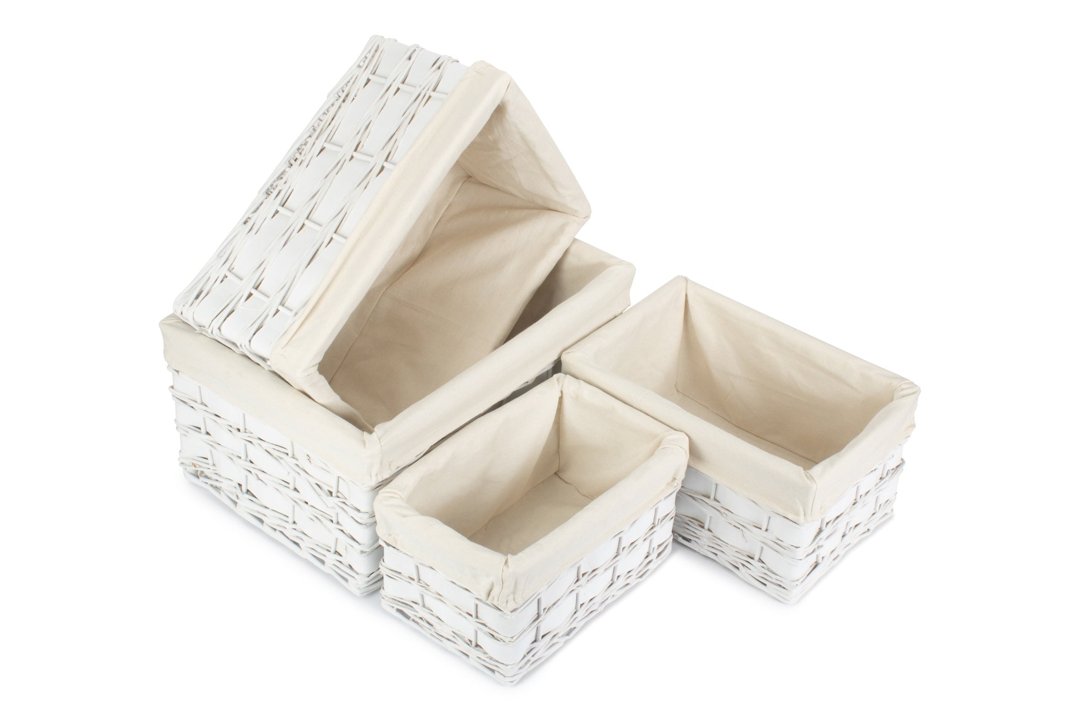 White Scandi Storage Basket with White Lining Set 4 - REGN
