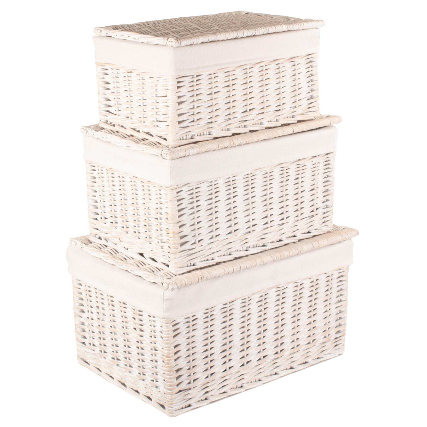 White Wash Finish Willow Storage Hamper with White Lining Set 3 - REGN