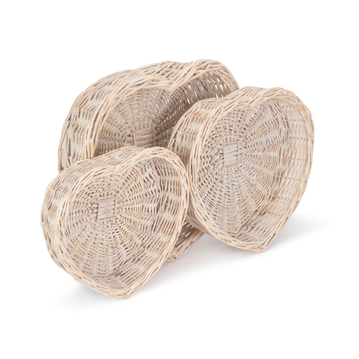 White Wash Heart Shaped Tray Basket Set 3 - REGN