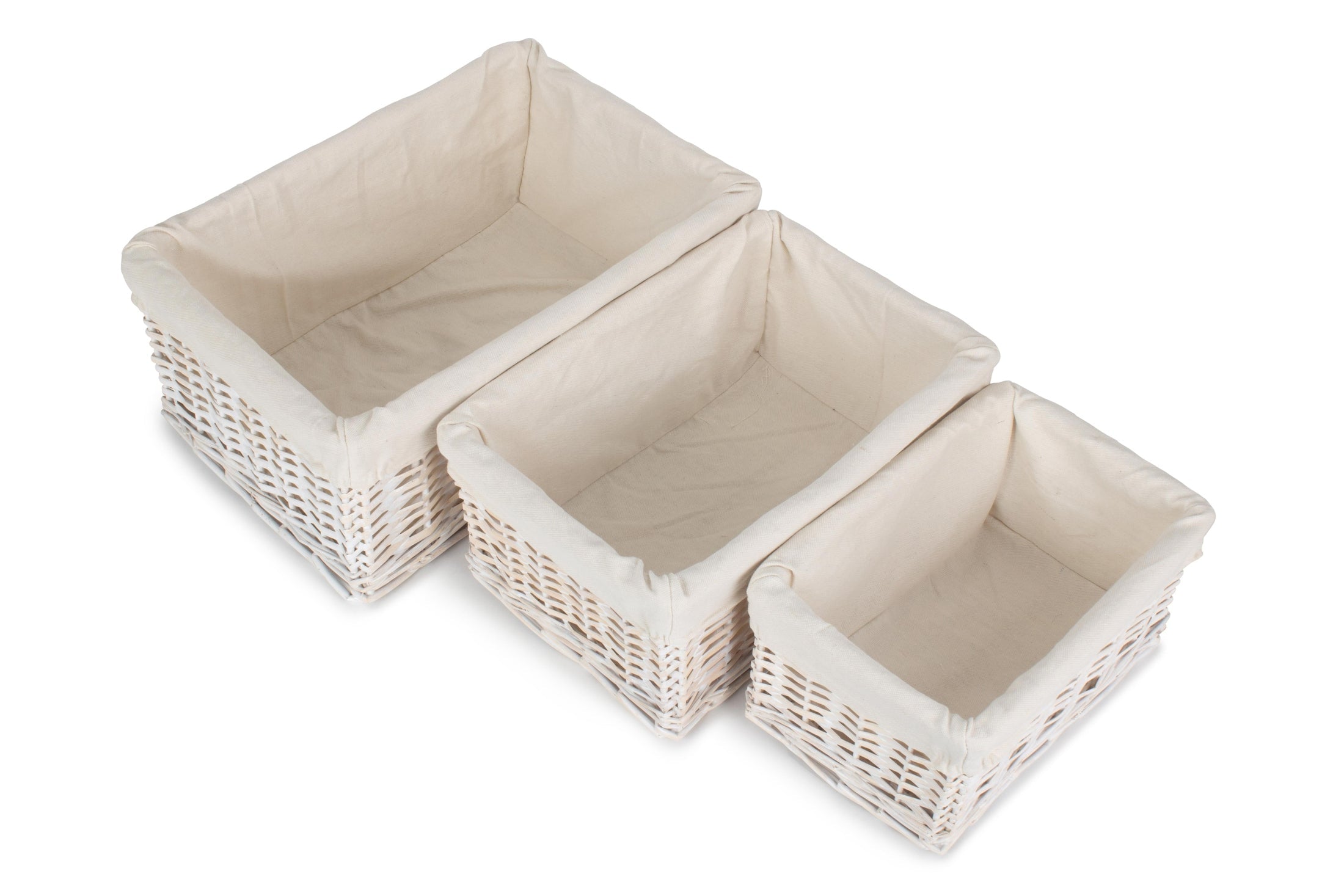 White Wash Wicker Storage Basket with Lining Set 3 - REGN