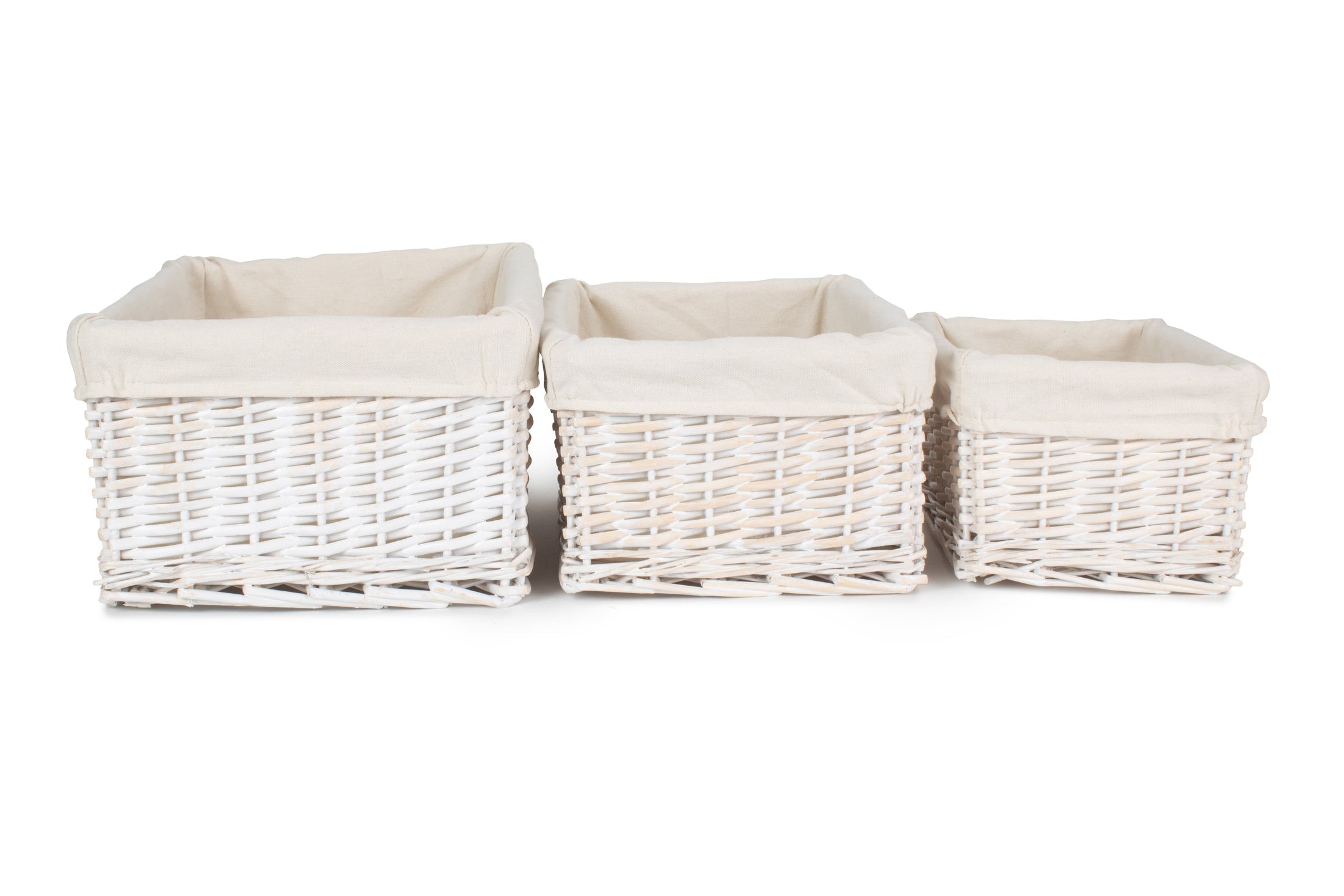 White Wash Wicker Storage Basket with Lining Set 3 - REGN