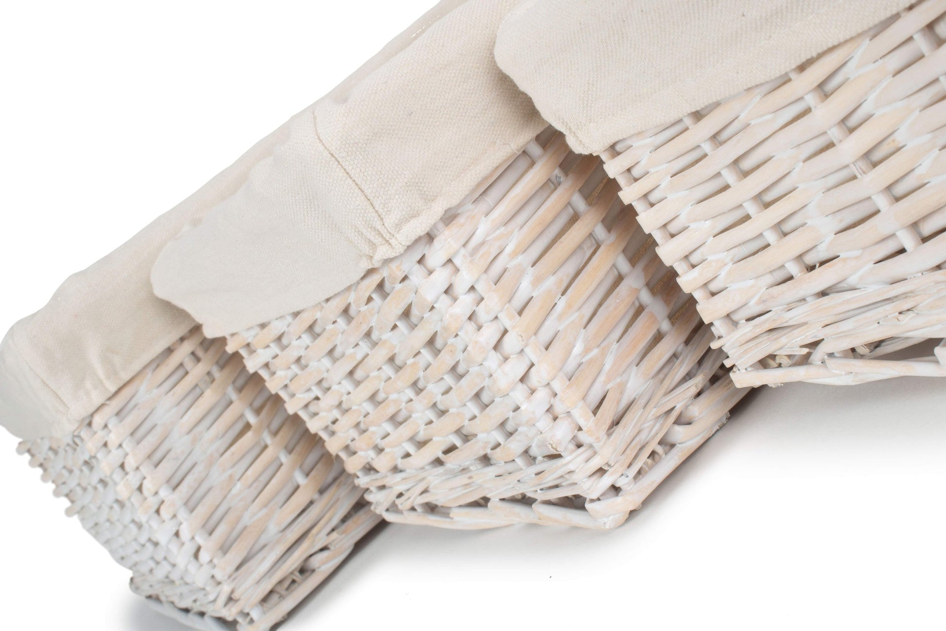 White Wash Wicker Storage Basket with Lining Set 3 - REGN