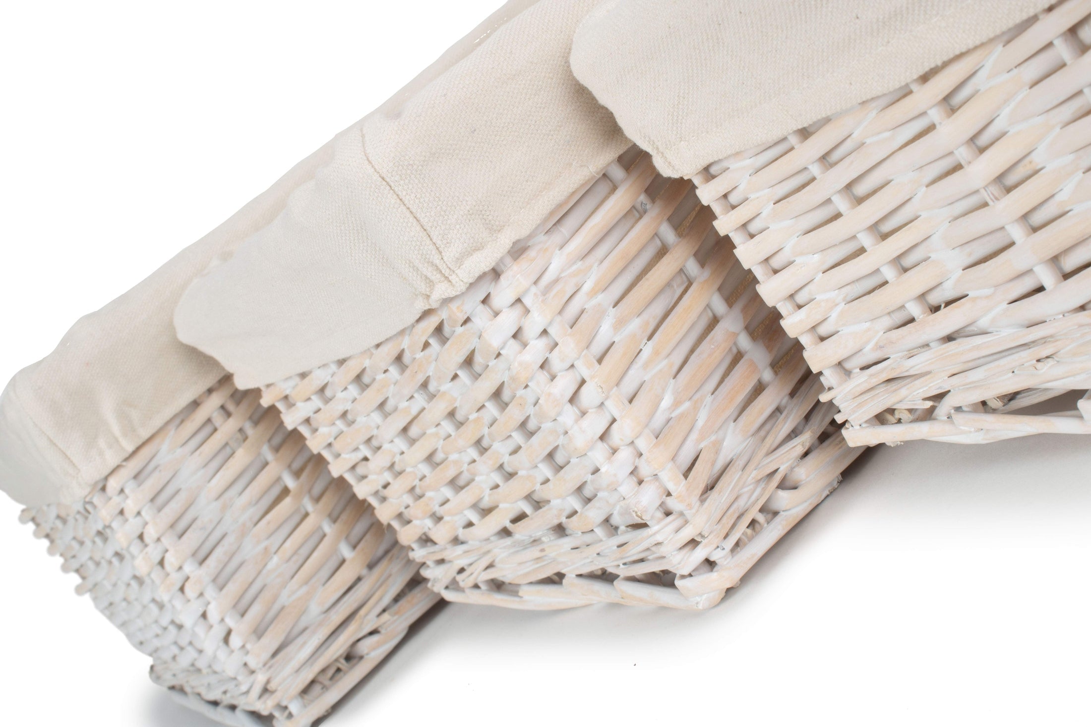 White Wash Wicker Storage Basket with Lining Set 3 - REGN