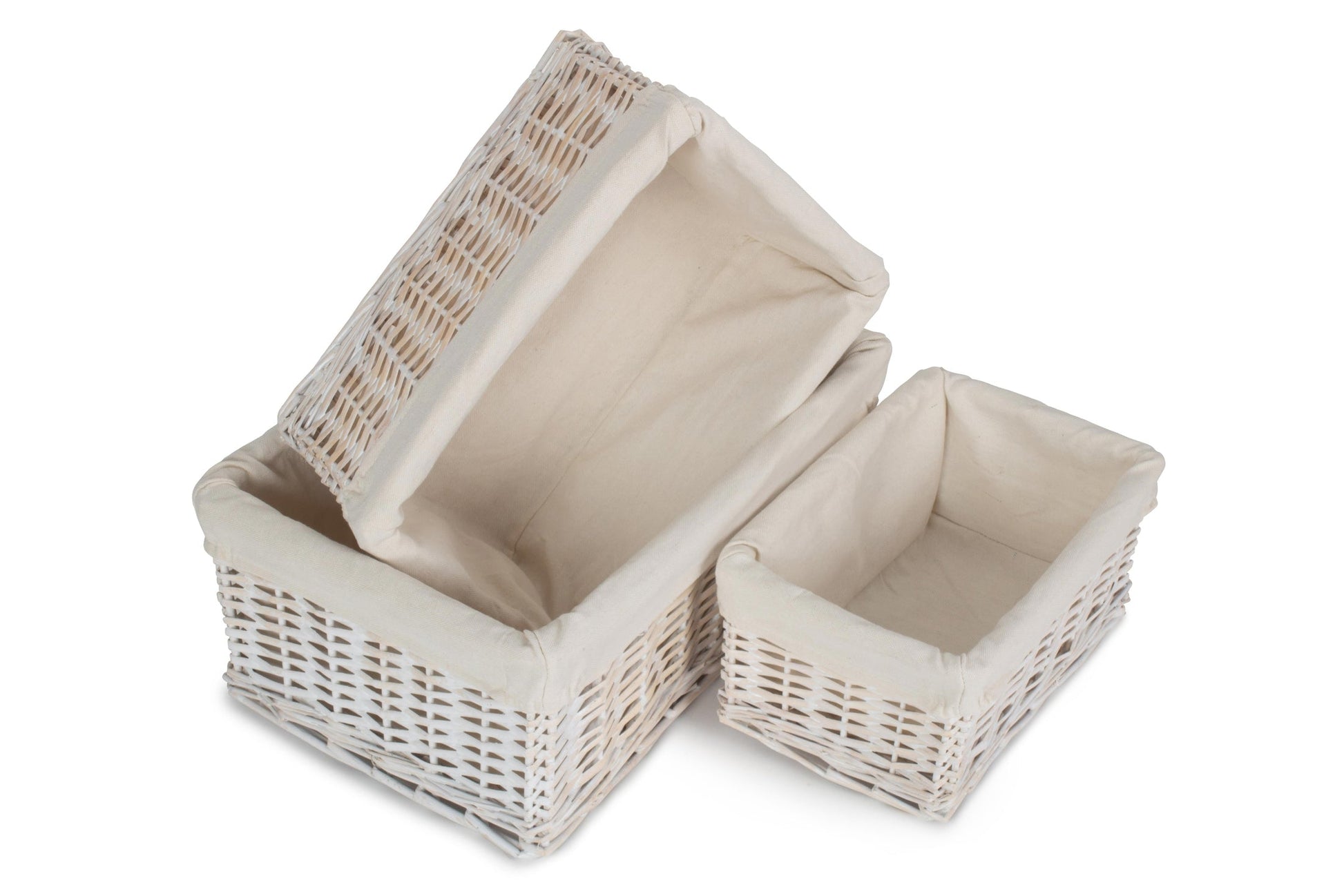 White Wash Wicker Storage Basket with Lining Set 3 - REGN