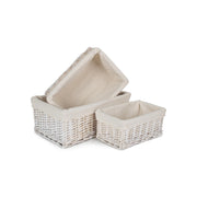 White Wash Wicker Storage Basket with Lining Set 3 - REGN