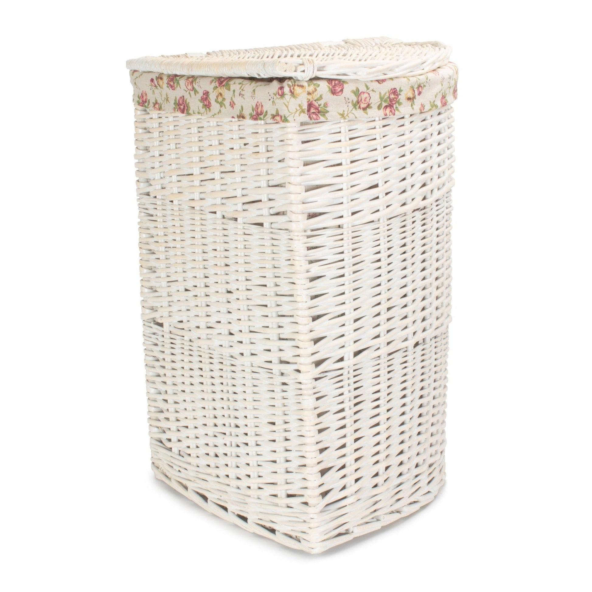 White Wash Willow Corner Laundry Hamper With Garden Rose Lining - Large - REGN