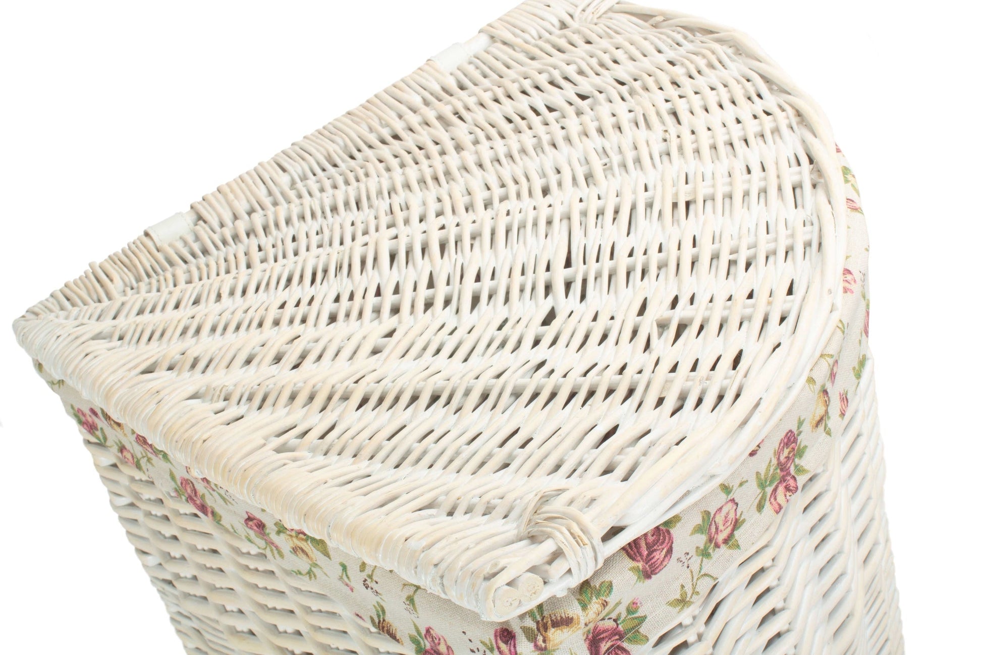 White Wash Willow Corner Laundry Hamper With Garden Rose Lining - Large - REGN