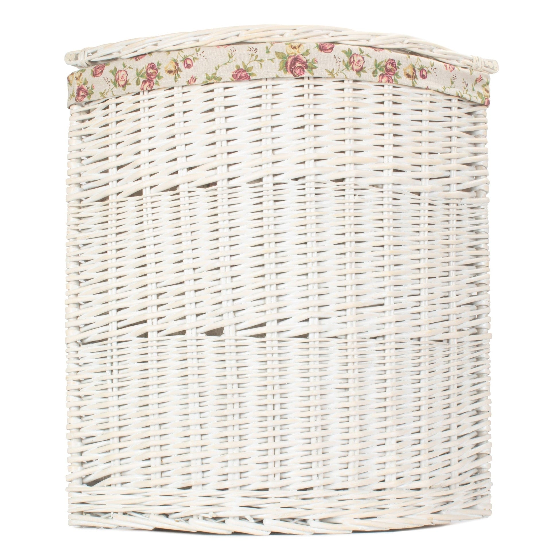 White Wash Willow Corner Laundry Hamper With Garden Rose Lining - Large - REGN